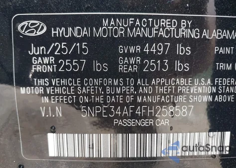 2015 Hyundai Sonata Limited z USA, uszkodzony, nr VIN 5NPE34AF4FH258587